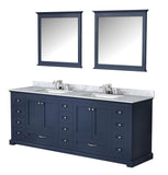 Lexora Dukes 84 in. W x 22 in. D Navy Blue Double Bath Vanity, Carrara Marble Top and 34 in. Mirrors