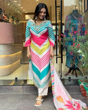 Anni Designer Women'S Cotton Blend Straight Printed Kurta With Pant & Dupatta (Dhimi Pink-Nw_L_Pink_Large),Pink,L,Cotton Blend,Dhimi Pink-NW_250,