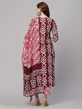 Anni Designer Women'S Cotton Blend Straight Printed Kurta With Pant & Dupatta (Nalika Magenta-Kbv_Xl_Magenta_X-Large),Magenta,XL,Cotton Blend,Regular,Kurta, Scarf