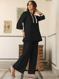 Greciilooks Polycotton Ethnic Mid-Thigh Length Stylish | Festive Travel Co Ord Kurta Set For Women (Gl-W2048&Tr1023_Black_3Xl)