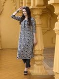 Anni Designer Women'S Cotton Blend Straight Printed Kurta With Pant (Civil-Grey_Xl_Grey_X-Large),Grey,XL,Cotton Blend,Regular,Kurta