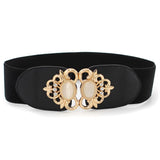 Syga WomenS Pu Leather Cinch Belt With Vintage Oval Stone Metal Buckle, Stretchable Waistband For Dresses Black