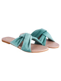Shoetopia Girls Green Flat Slide Sandals Soft Suede Knot Strap Casual Summer Slip-Ons For Everyday Comfort Stylish |Footwear Lightweight| Durable Design Perfect For Casual Outings Women Eu37,Green,4,B0CNVKQNC9