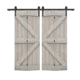 48 in. x 84 in. K Series Silver Gray Stained DIY Wood Double Bi-Fold Barn Doors with Sliding Hardware Kit