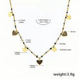 Gold Heart Charm Necklace with Black Zircon 18K Gold-Plated Stainless Steel, Elegant Dainty Jewelry 16.5''+1.9'', 3.9g