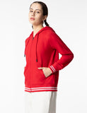 FYLTR Women's Hoodie with Stripe Rib Detail - Sporty Raglan Sleeve | Spacious Side Pockets | Full Zipper | Casual Winterwear for Women,Scarlet Ember