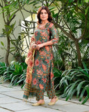 Anni Designer Women'S Cotton Blend Straight Printed Kurta With Pant & Dupatta (Fta Green_4Xl_Green_Xxxx-Large),Green,4XL,Cotton Blend,FTA Green_1453,