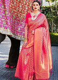 Pujia Mills Womens Kanjivaram Pure Banarasi Silk Saree Kanchipuram Saree (Pink)