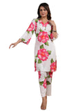 Anni Designer Women'S Rayon Blend Straight Printed Kurta With Pant (Lace Cream Co-Ord-Bv_M_White_Medium),Cream,M