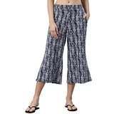 Enamor Essentials Women's Slim Fit Mid Rise Crop Length Soft & Drapey Stretch Viscose Culottes with Smart Side Slits - EA64(EA64-Navy Shibori Aop-XL),Navy Shibori Aop