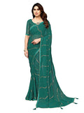 Satrani Womens Georgette Foil Printed & Lace Saree with Unstitched Blouse Piece (3184S2267NA_Green3)