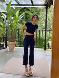 Anni Designer Women'S Rayon Viscose Solid Top & Flared Trousers Set (Sumaira Blue_M_Blue_Medium),Blue,M,Rayon,Regular,