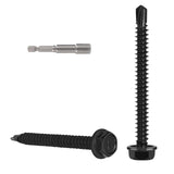 VGBUY 106pcs #8 x 1-3/4 Self Drilling Screws for Metal,410 Stainless Steel Black Zinc Plated,Self Tapping Sheet Metal Screws,Hex
