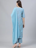 Gosriki Women'S Cotton Blend Straight Kurta With Palazzos & Dupatta (Guitar Blue-Go_Xxl_Blue_Xx-Large),Blue,2,B09TXR9Z6H