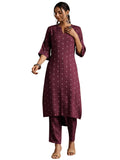 Libas Womens Woven Design Cotton Blend Straight Kurta With Trousers