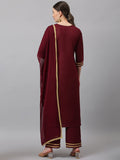 Anni Designer Women'S Cotton Blend Straight Solid Kurta With Palazzo & Dupatta (Label-Nw Maroon_Xxl_Maroon_Xx-Large),Maroon,2XL,Cotton Blend,Regular,Dupatta, Palazzo