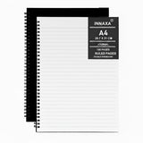 Innaxa A4 Lined Notebooks (Pack Of 2)100Gsm Ruled Spiral Journal, 50 Sheets/100 Pages Each, Black Minimalist Hard Paper Cover