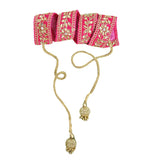 The Cool Grandmom Traditional Embroidery Cloth Saree Waist Belt Adjustable Kamarpatta Kamarband For Women Pink Color | Size 48