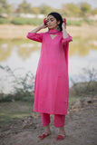 Gosriki Women'S Rayon Blend Solid Straight Kurta With Pant & Dupatta (Janeu Pink-Gs_4Xl_Pink_Xxxx-Large),Pink,4,B0DR26ZSQN