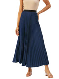 KZULLY | Womens Accordion Pleated Flared Maxi Skirt, Navy blue, XL