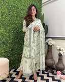 Anni Designer Women'S Rayon Blend Straight Printed Kurta With Pant & Dupatta (Fuldani Green_M_Green_Medium),Green,M,Rayon Blend,Regular,