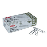 ACCO Recycled Paper Clips, Jumbo, 100/Box, 10 Boxes/Pack