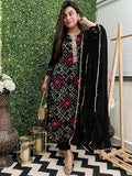 Gosriki Women'S Rayon Blend Straight Bandhej Printed Kurta With Pant & Dupatta (Turae Black-Vks01-Gs_3Xl_Black_Xxx-Large),Black,3,B0DPZBSK6J