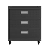 Manhattan Comfort Fortress Textured Metal 31.5 Garage Mobile Chest with 3 Full Extension Drawers in Charcoal Grey