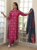 Libas Womens Printed Silk Blend Straight Kurta With Salwar And Dupatta Pink L
