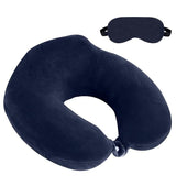 Atevon Navy Blue Raised Memory Foam Travel Neck Support Rest Pillow Soft Washable Cover, Versatile Comfort For Airplane With I