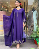 Anni Designer Women'S Rayon Blend Anarkali Embroidered Kurta With Pant & Dupatta (Ranibai Blue_M_Blue_Medium),Blue,M,Rayon Blend,Classic,