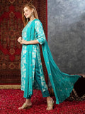 Anni Designer Women'S Cotton Blend Printed Straight Kurta With Pant & Dupatta (Bhadrusha See Green_L_See Green_Large),See Green,L,Cotton Blend,Regular,