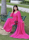 Anni Designer Women'S Georgette Lehariya Printed Anarkali Kurta With Pant & Dupatta (Mothda-Pink_S_Pink_Small),Pink,S,,,