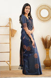 Shiv Textiles Womens Banarasi Silk Saree With Blouse Perfect For Every Occasion Blue Blue Free