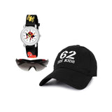 Ry Toria Unisex Kids For Boys & Girls 410 Years | Comfortable Cotton Baseball Cap, Watch & Sunglasses (Pack Of 3) (1) Black
