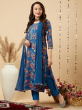 Anni Designer Women'S Cotton Blend Printed Straight Kurta And Pant With Dupatta Set (Kaleping-Kerosin-Nw_Xxl_Dark Blue_Xx-Large),Dark Blue,2XL,Cotton Blend,Regular,