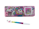 Eclet 2pc Smart Geometry Combo Magnetic Pencil Box with Builtin Digital Calculator Dual Sharpener Glitter Water Pen Kids School