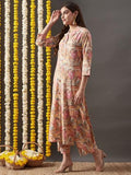 Anni Designer Women'S Cotton Blend Straight Printed Kurta With Palazzo (Half Pink-Kbv_Xxl_Pink_Xx-Large),Pink,2XL,Cotton Blend,Regular,