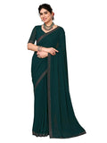 Satrani Womens Pure Georgette Saree (3321S164N_Dark Green)