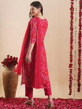 Anni Designer Women'S Rayon Blend Straight Bandhej Printed Kurta With Pant & Dupatta (Turae Rani-Vks04_Xxl_Pink_Xx-Large),Pink,2XL,Rayon Blend,Regular,