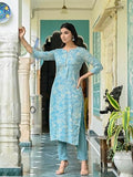 Anni Designer Women'S Rayon Blend Straight Printed Kurta With Pant (Ghasi Blue_M_Blue_Medium),Blue,M,Rayon Blend,Regular,