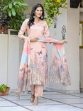 Anni Designer Women'S Cotton Blend Printed Straight Kurta With Pant & Dupatta (Rml Peach_L_Peach_Large),Peach,L,Cotton Blend,Regular,