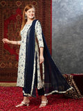 Gosriki Women'S Cotton Blend Printed Straight Kurta With Pant & Dupatta (Gta Navy-Jb-Gs_M_Navy Blue_Medium),Navy Blue,,B0D73Z4C8X