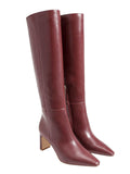 Coutgo Womens Knee High Boots Closed Pointed Toe Chunky Heel Tall Boots Side Zipper Fall Dress Boot Shoes, Burgundy, Size 8.5