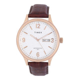 Timex Analog Watch For Man With Silver Round Dial & Brown Leather Strap Band Water Resistant Men'S Wrist Watches - Tweg18402