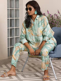 Libas Womens Printed Silk Blend Co-Ord Set For Women Blue M 39024