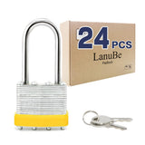 LanuBe Lock Laminated keyed Padlock (1-9/16, 40mm), keyed Alike Locks, Long Shackle,Marked Yellow Plastic Hoop, Pack of 24