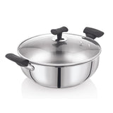 DONIV Solitaire Stainless Steel Sandwich Bottom Kadai with Glass Lid, 26 cm/4 LTR Capacity, Heavy Bottom & Cool Touch Bakelite H