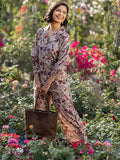 Libas Womens Printed Silk Blend Co-Ord Set For Women Off White M 48999