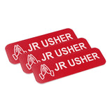 Jr Usher 1 x 3 Name Tag/Badge, Red, Praying Hands (3 Pack)
